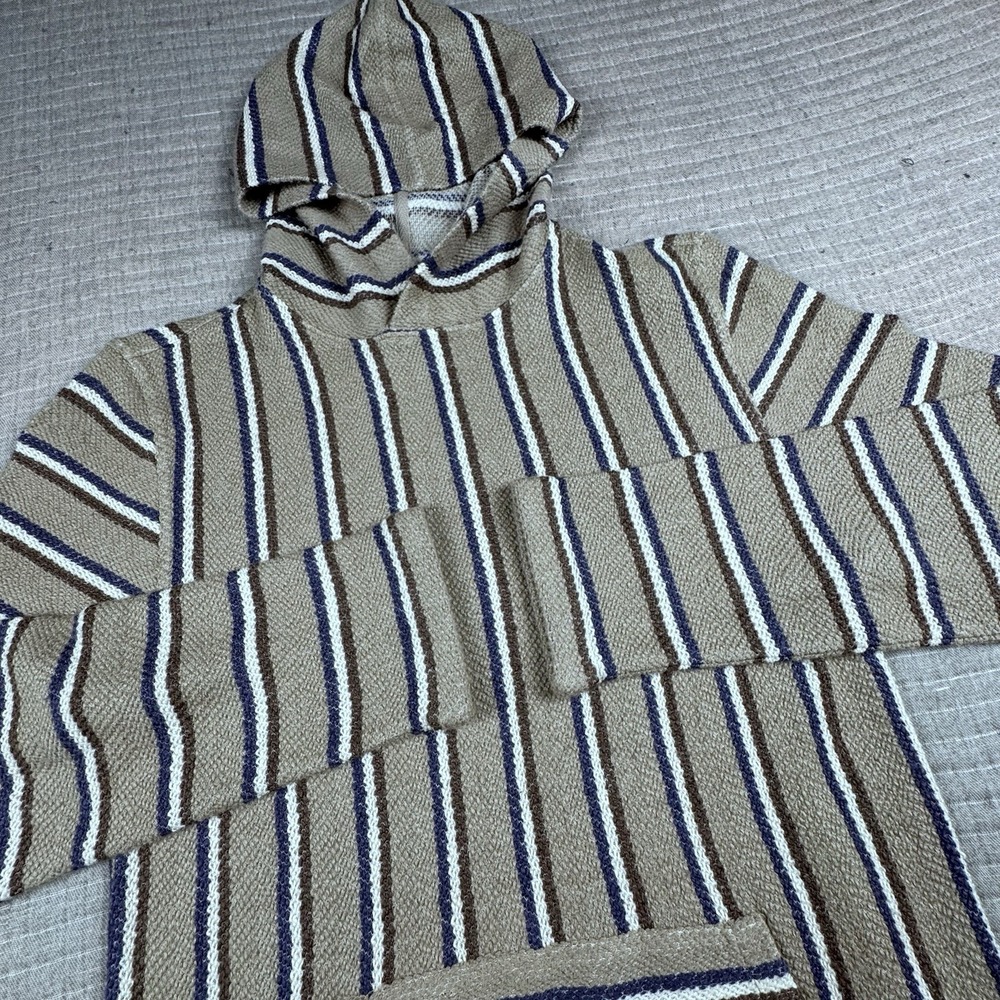 Faherty Whitewater‎ Hoodie Women S Stripe Pullover Cotton Sweater Tan Terry